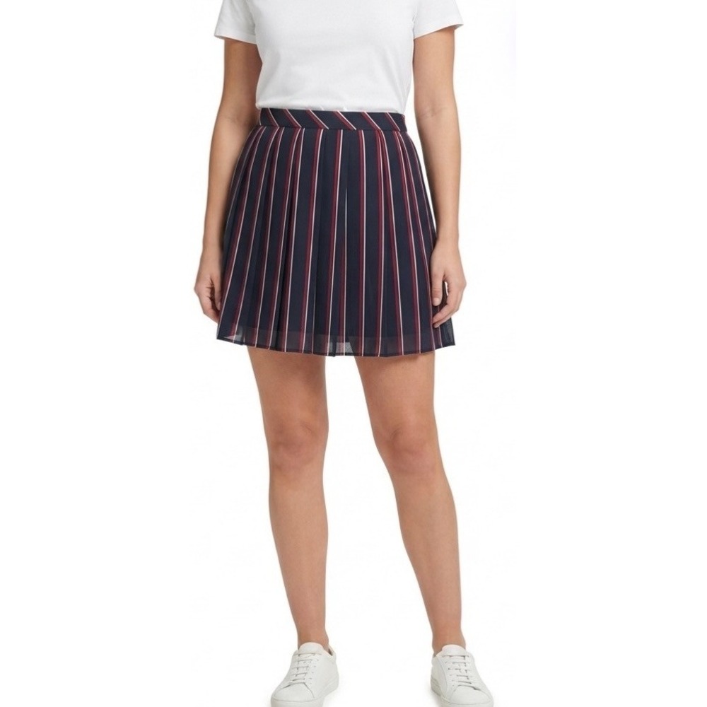 Banana Republic Navy Red White Striped Pleated Mini Skirt Size 10
